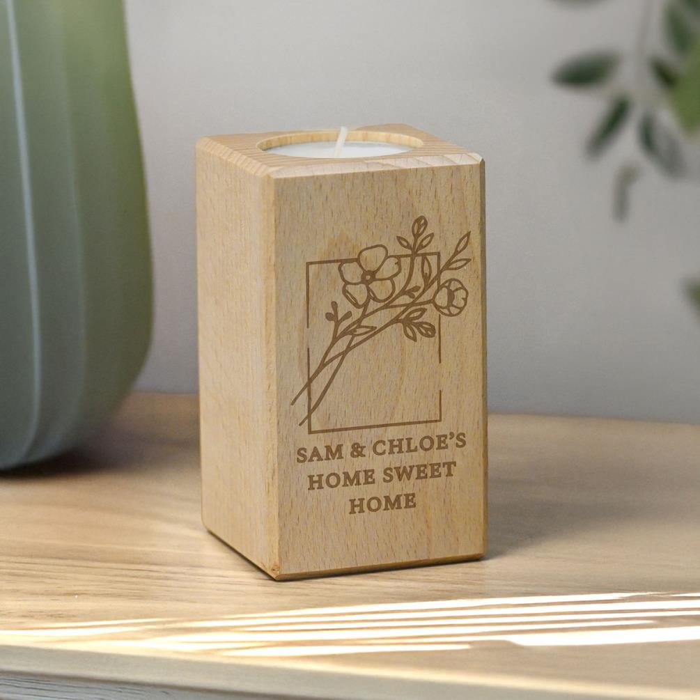 Personalised Floral Bouquet Wooden Tealight Holder Extra Image 1